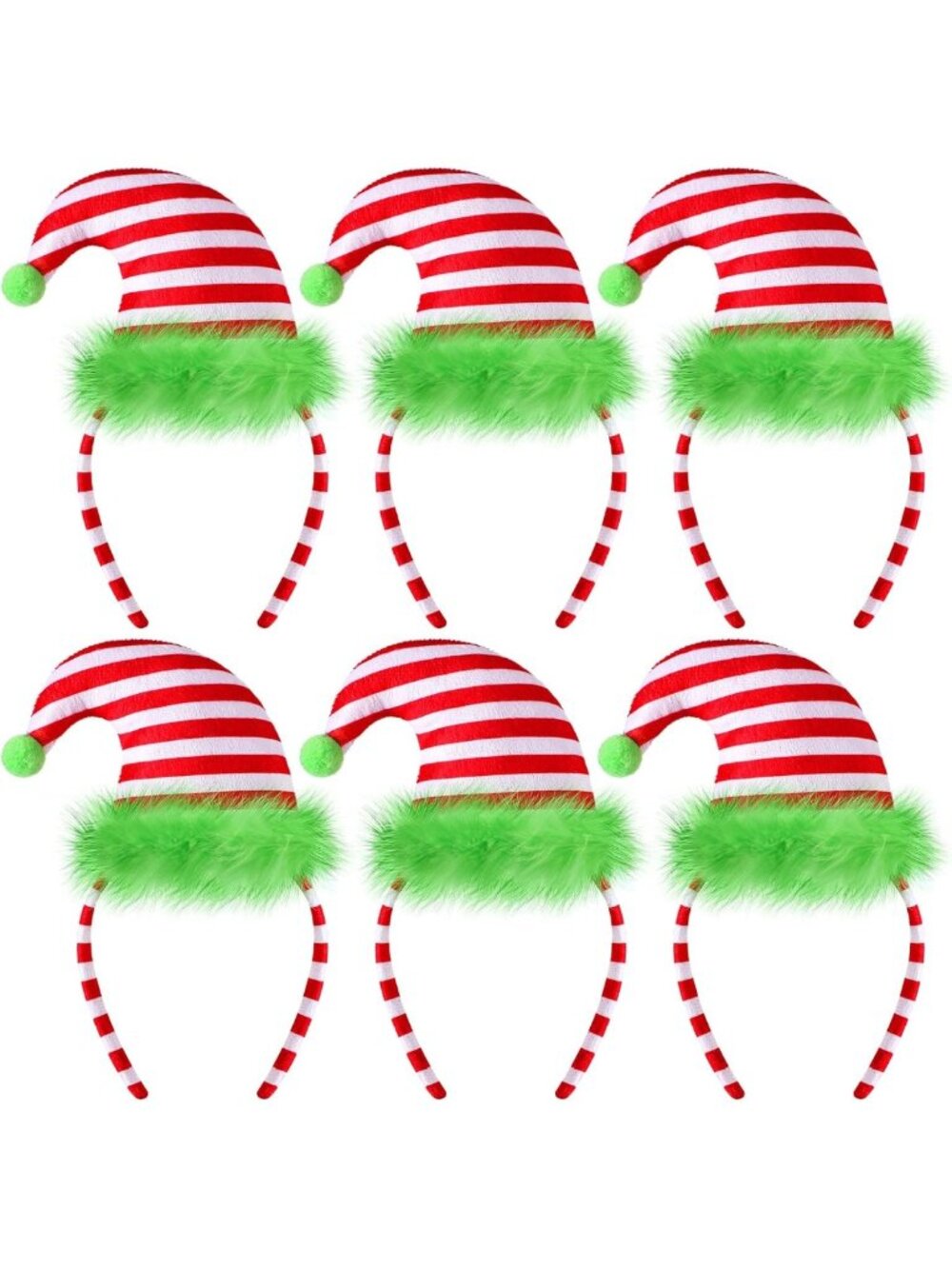 Festive 6 Pcs Christmas Elf Headbands for Women | Green Furry Holiday